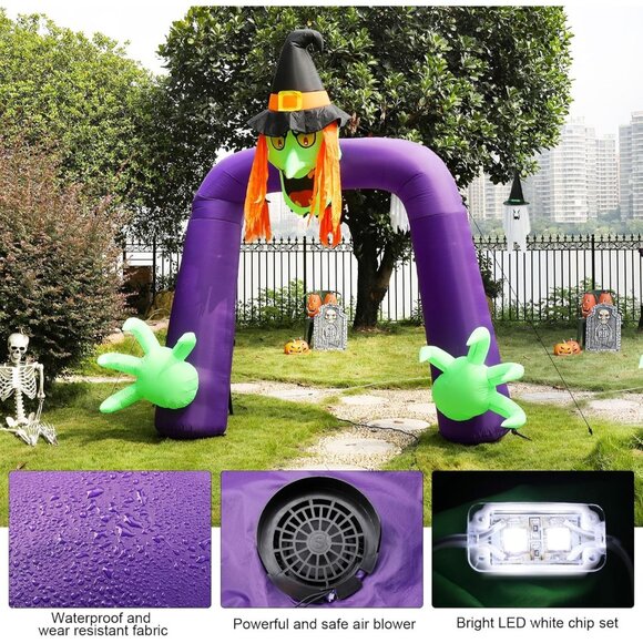 Halloween Inflatable Archway 10ft Arch Inflatable Witch Blow up Yard Decorations - Picture 4 of 8